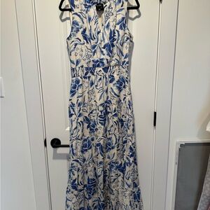 MSK Blue & White Floral Sleeveless Midi Dress | Size M